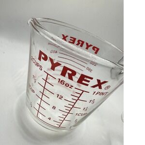 Vintage Pyrex 516 Glass Measuring Cup 2 Cup 16oz Red Lettering Corning NY USA